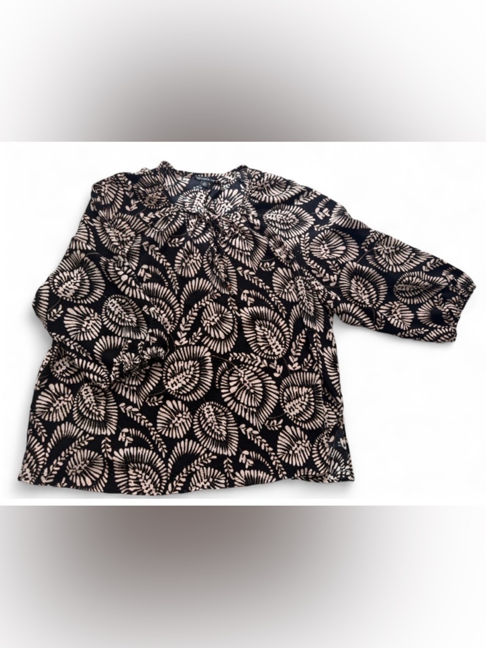 Zac & Rachel 2X Boho Peasant Top Tribal Print Tie Neck Textured